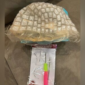 Blonde crochet wig cap with baby human hair around edges NWT